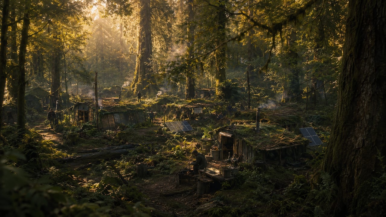 Un camp humain dissimulé au cœur d'une forêt ancienne